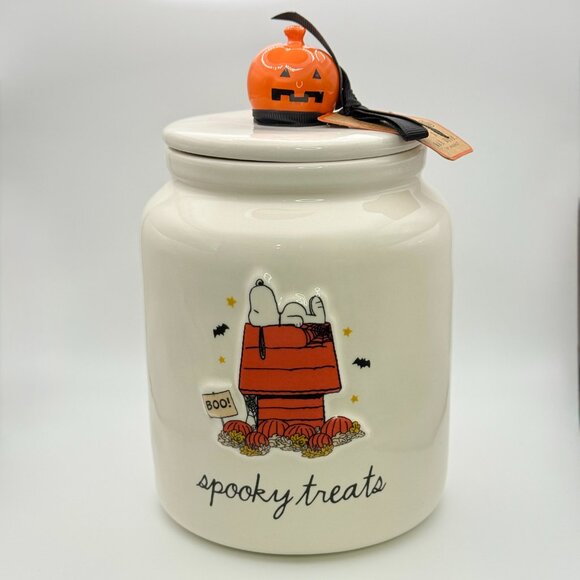 Snoopy Halloween treat jar by Rae Dunn | Spooky treats jar with pumpkin topper - Picture 4 of 4